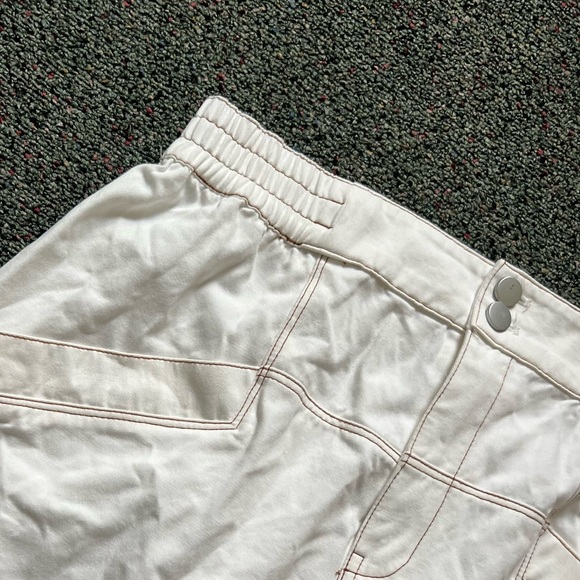 White & Tan Stitching Cotton Modest Baggy Oversized Cargo Casual Jean Skirt XL - Picture 9 of 16